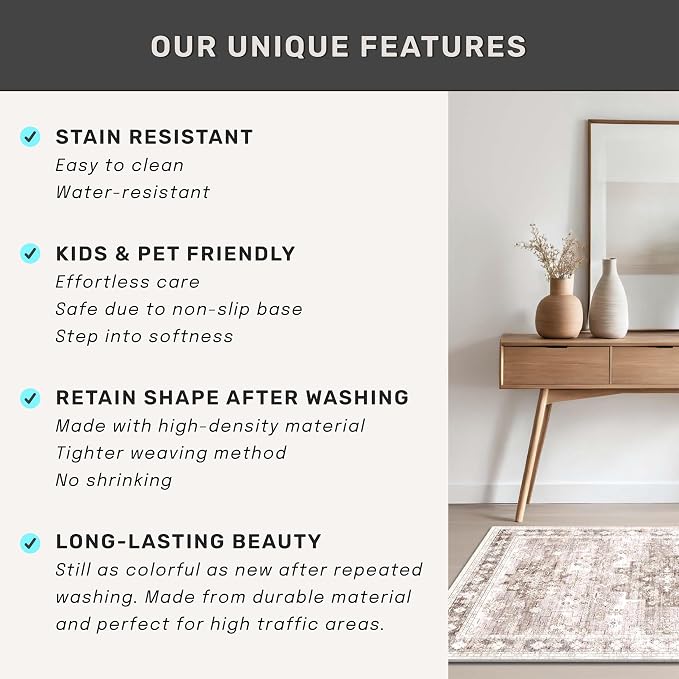Washable Farmhouse Living Room Rug, 9x12 Area Rugs - Image 8