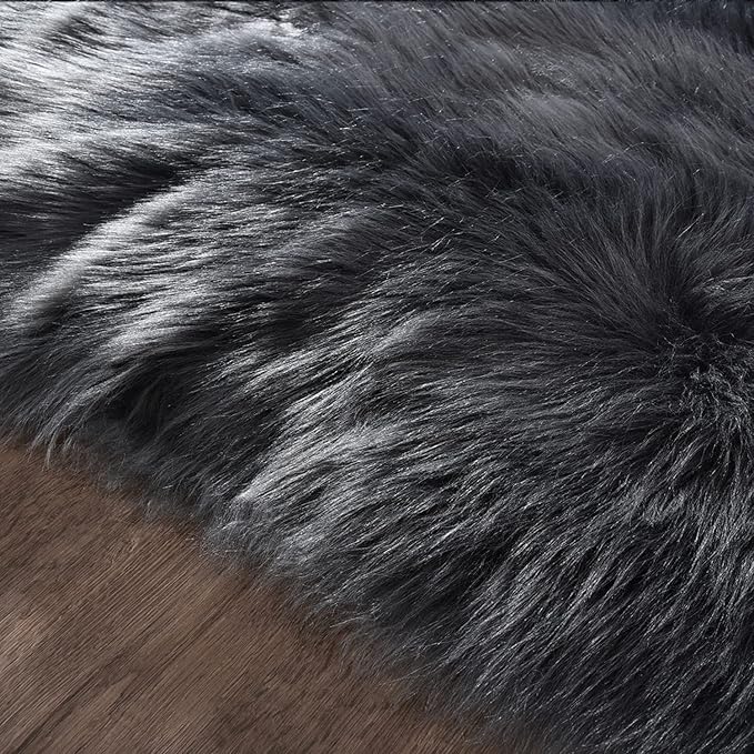 Latepis Dark Gray Faux Fur Rug 3x4 Area Sheepskin Rug - Image 6
