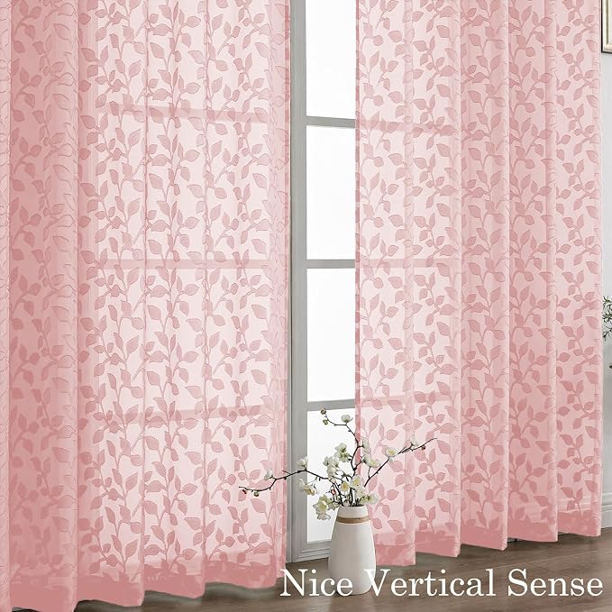 Chyhomenyc Blush Pink Sheer Curtains 63 Inch Length 2 Panels Set, Light - Image 9