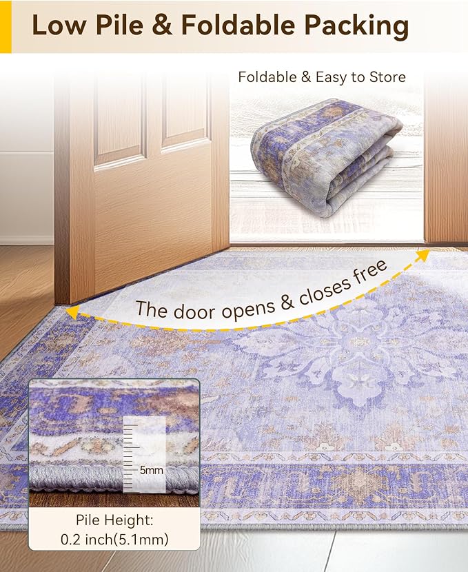 Area Rugs 6'x9' Washable Non-Slip, Floral Vintage Distress Print Pattern - Image 6
