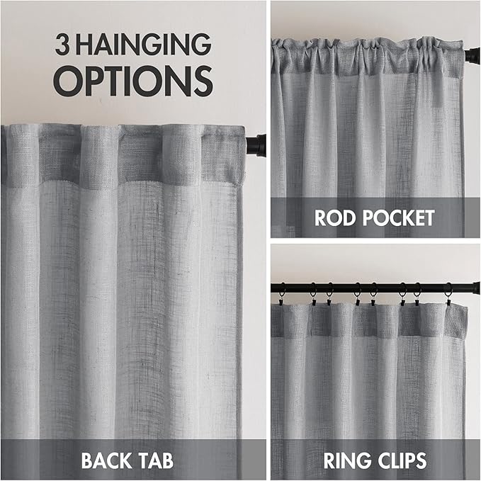 MIULEE Grey Linen Curtains 72 Inch Length - Image 3
