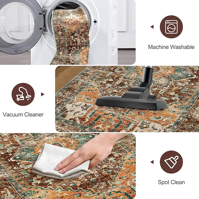 Yamaziot Washable Runner Rug, 3x8 Non-Slip Boho Vintage Hallway Rug - Image 4