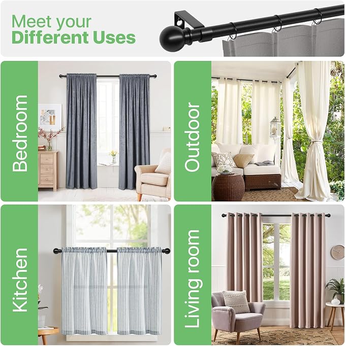 Black Curtain Rods for Windows 28 to 60 inch, Adjustable Curtain Rod Set - Image 7