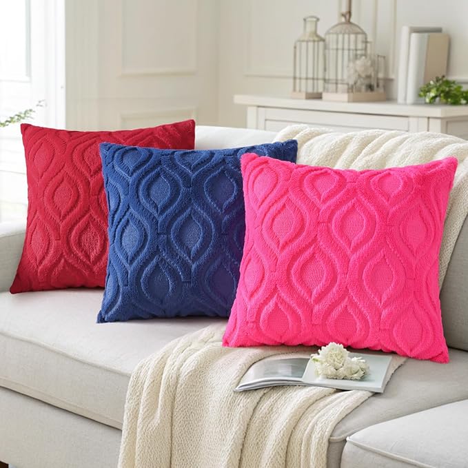 decorUhome Throw Pillow Covers 24x24 Inch Set of 2, Soft Plush Faux Wool Red - Image 4