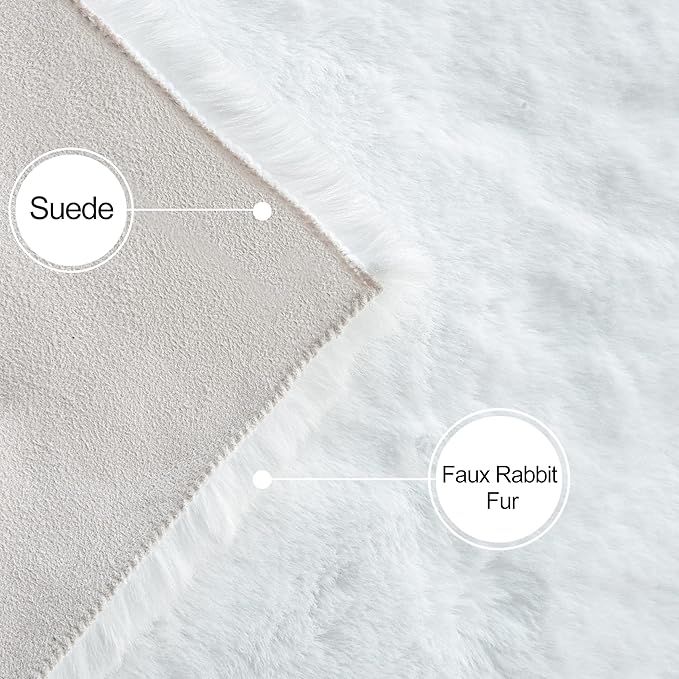 ORINOVA White Faux Rabbit Washable Fur Area Rugs Circle Rugs - Image 6