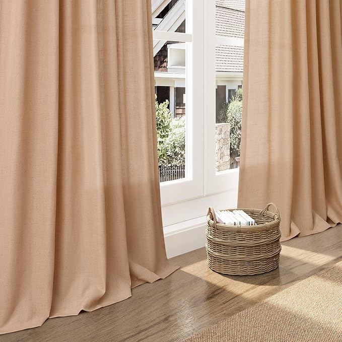 Nanspring Camel Linen Semi Sheer Curtains 72 Inches Long 2 Panels Set - Image 6