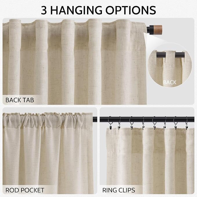 Boho Linen Curtains for Living Room 126 Inches Long Light Filtering Semi Sheer - Image 2