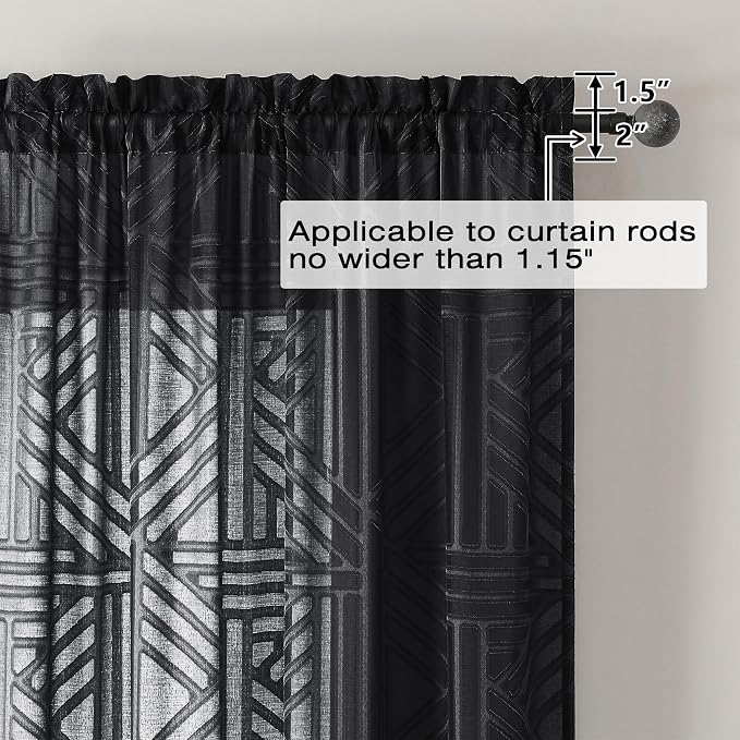 Simplebrand Black Sheer Curtains 72 Inch Length 2 Panels - Image 4