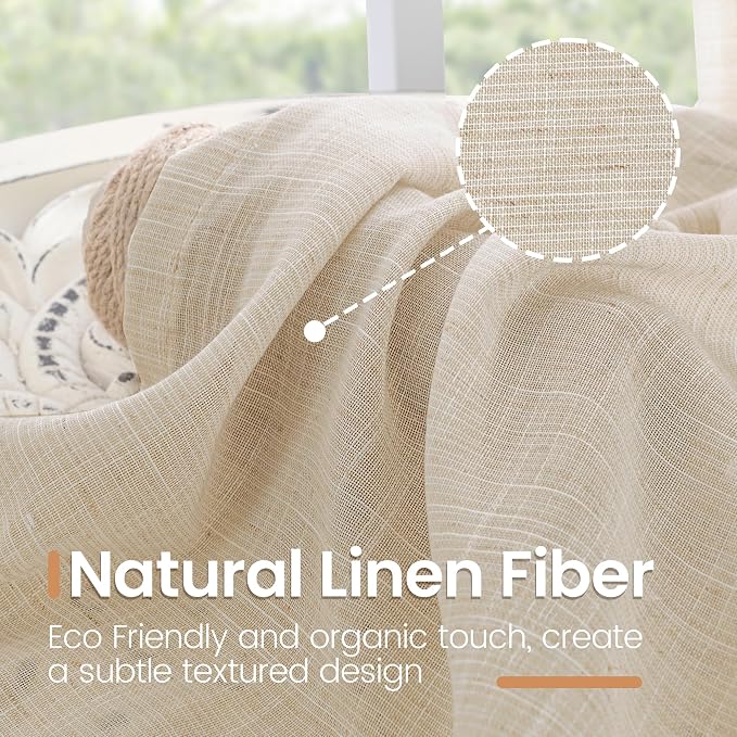 BGment 40 Inch Length Burlap Linen Curtains - Image 3