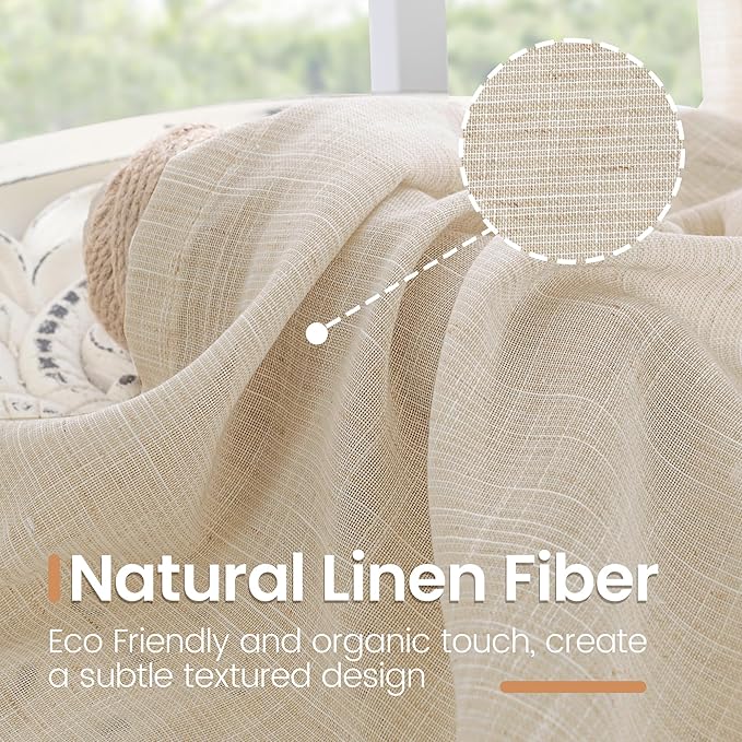 BGment Short Natural Sheer Linen Curtains 30 Inch Length - Image 3
