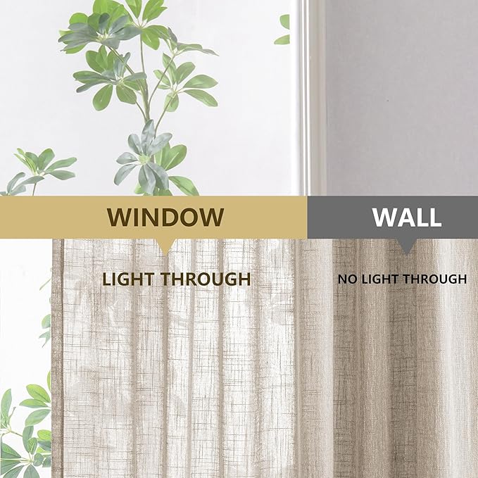 MYSKY HOME Kitchen Semi Sheer Oatmeal Curtains 24 Inch Long, Light Filtering - Image 8