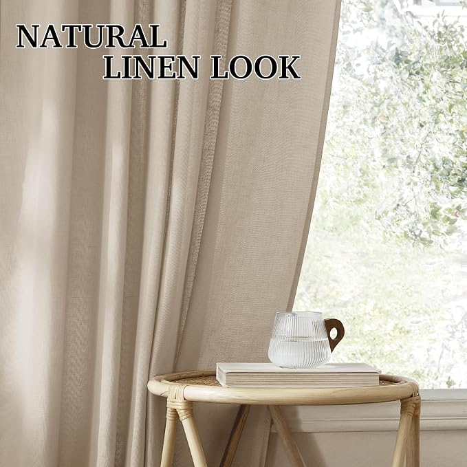 RYB HOME Semi Sheer Curtains 84 inches 2 Panels Set, Faux Linen Texture Light - Image 7