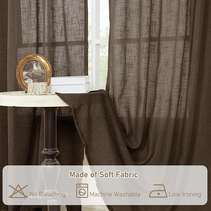 LAMIT Brown Linen Curtains 63 Inch Length - Image 9