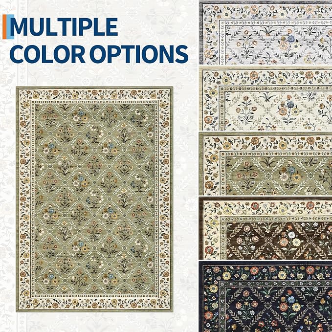 Washable Kitchen Runner 2x6 Non-Slip Floral Carpet Runner - Image 9