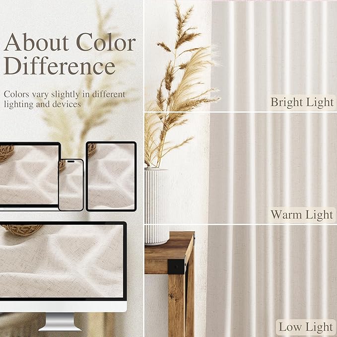 Beige Flax Linen Curtains 90 Inches Long - Image 4