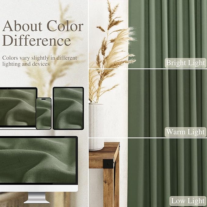 Olive Green Kitchen Cafe Curtains 45 Inch Length 2 Panel Set Back Tab Rod - Image 4