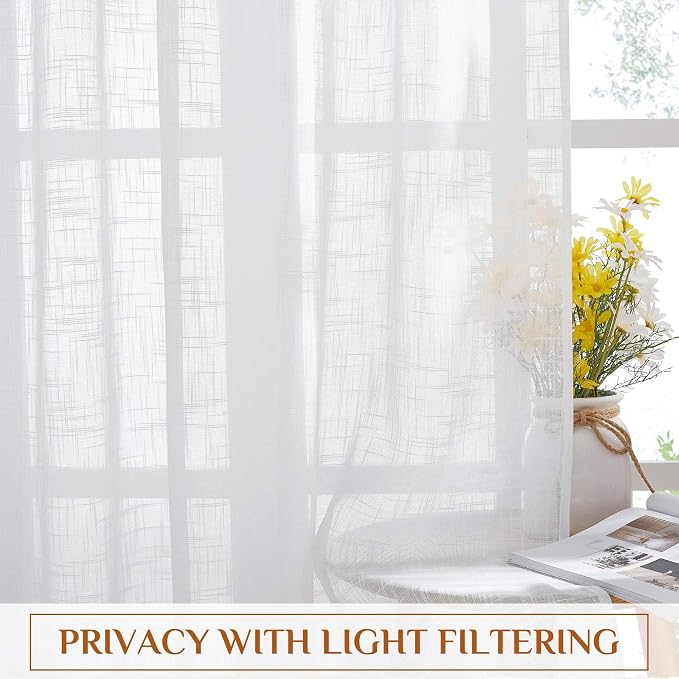 NICETOWN White Sheer Bathroom Curtains Window Treatments, Rod Pocket & Back Tab - Image 3