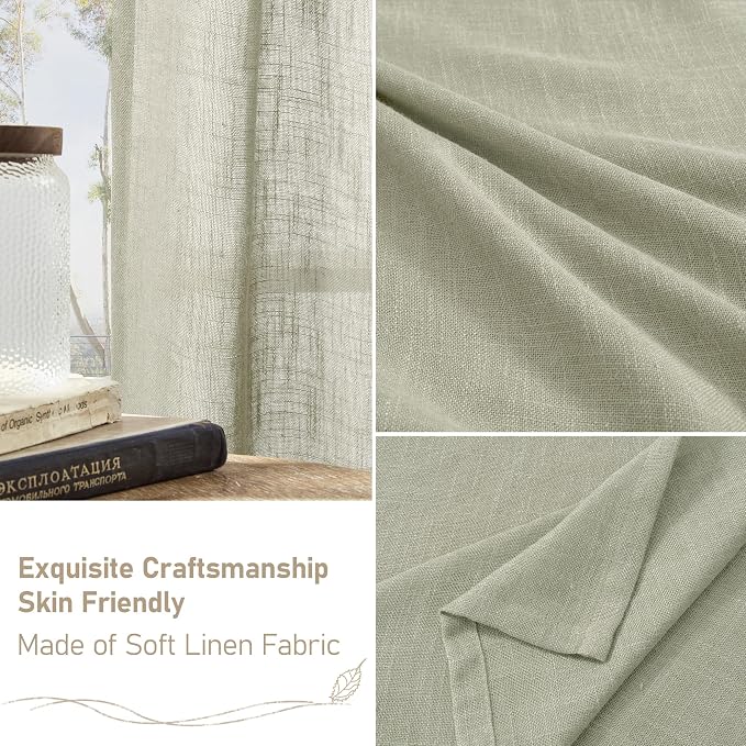 LAMIT Sage Grey Sheer Linen Curtains 54 Inch Length - Image 7