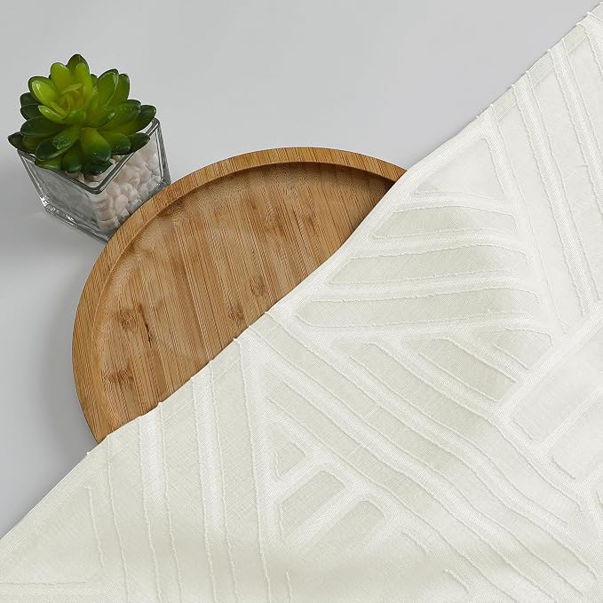 Simplebrand Semi Sheer Ivory Curtains 30 Inch Length 2 Panels, Geometric - Image 7
