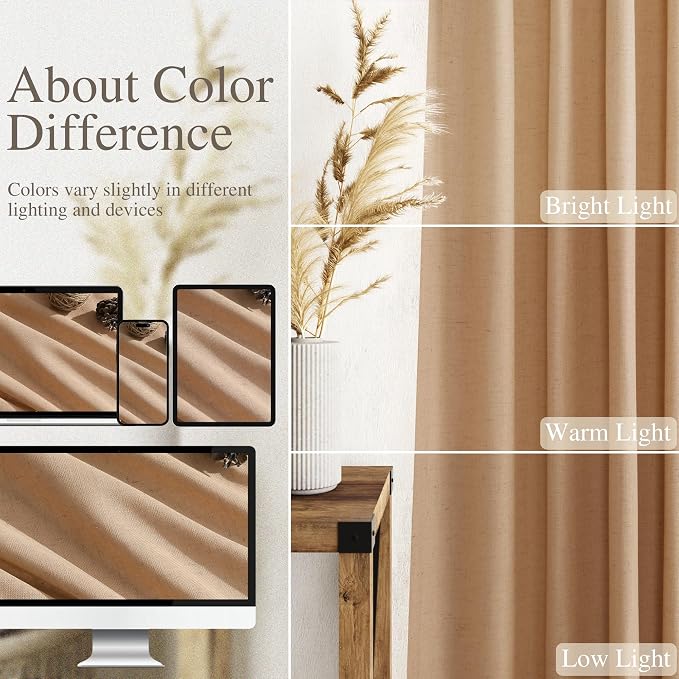Nanspring Camel Linen Curtains 80 Inches Long - Image 3
