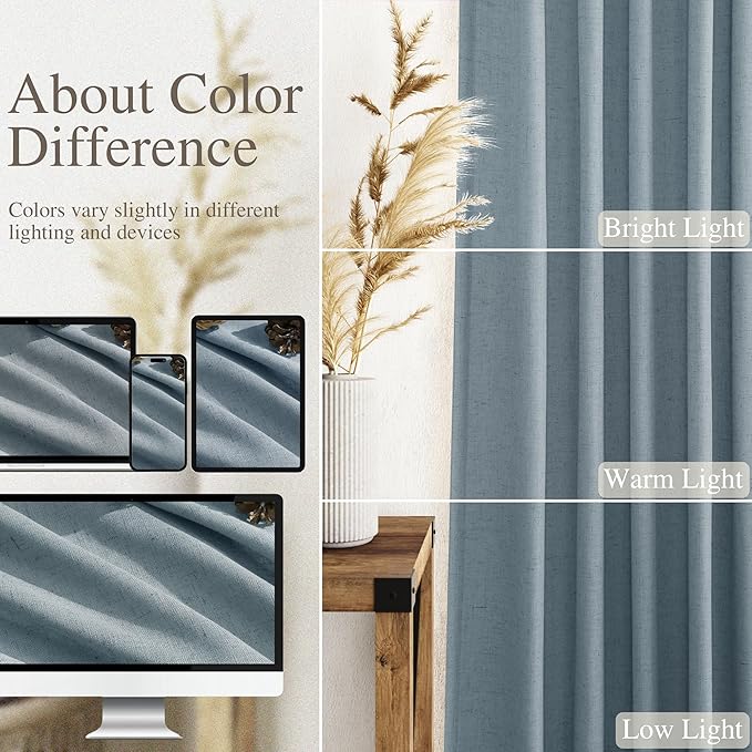Nanspring Light Blue Linen Curtains 108 Inches Long - Image 3
