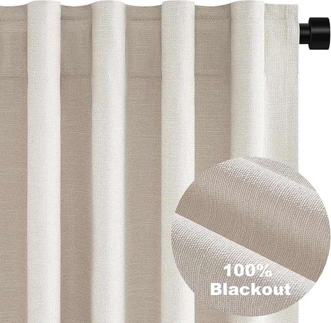 Short Linen Blackout Curtain Tiers 48 Inches Long 2 Panels Set Ivory Birch - Image 7