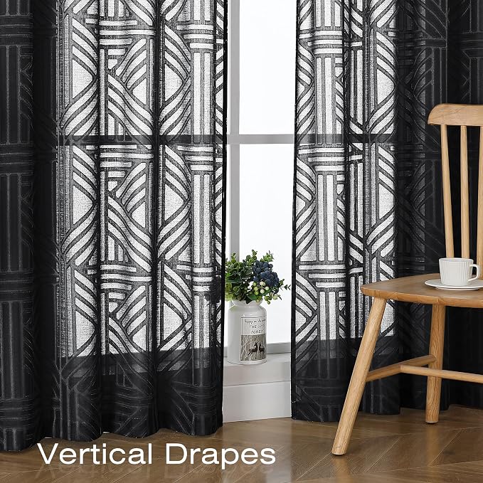 Simplebrand Sheer Black Kitchen Curtains 24 Inch Length Tier Curtains 2 Panels - Image 6