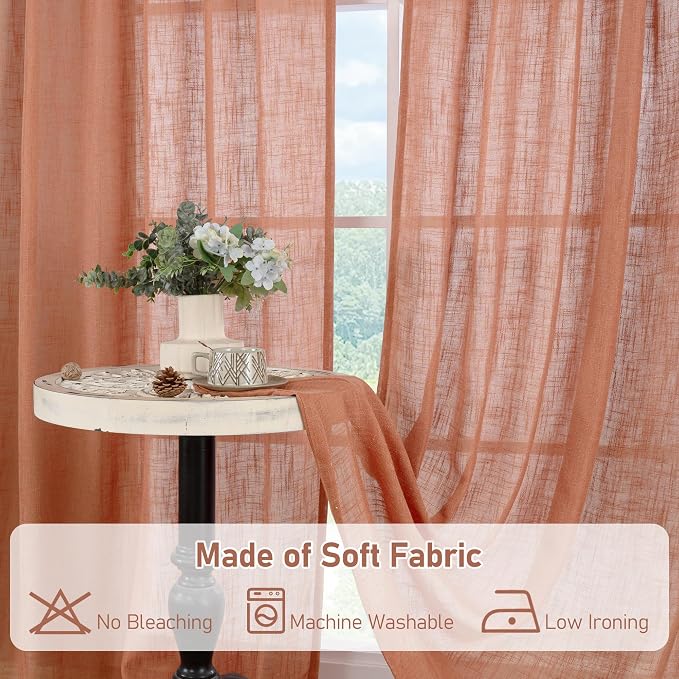 LAMIT Terracotta Linen Curtains 72 Inches Long - Image 9