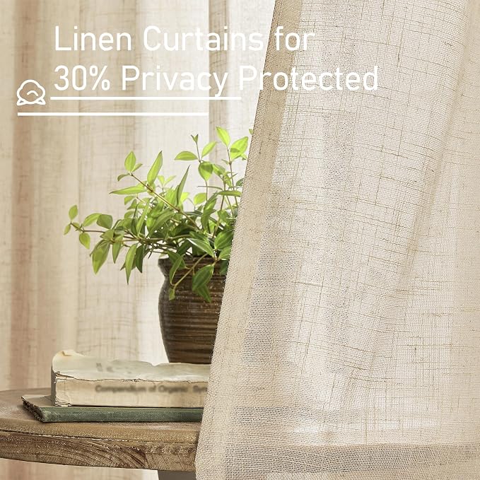 LAMIT 60 Inch Length Window Linen Curtains, Semi Sheer Light Filtering Panels - Image 5