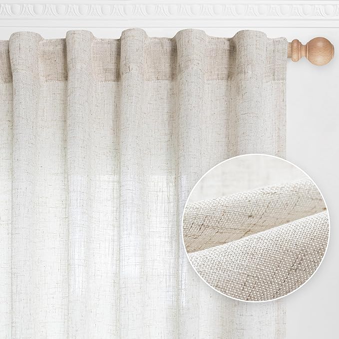 MYSKY HOME Linen Curtains for Sliding Glass Door, Back Tab Semi Sheer Curtain by MYSKYHOME