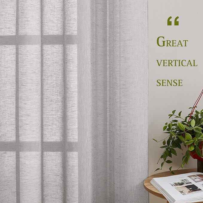 NICETOWN Linen Curtains 48 inch Length 2 Panels, Grommet Flax Semi Sheer Linen - Image 3