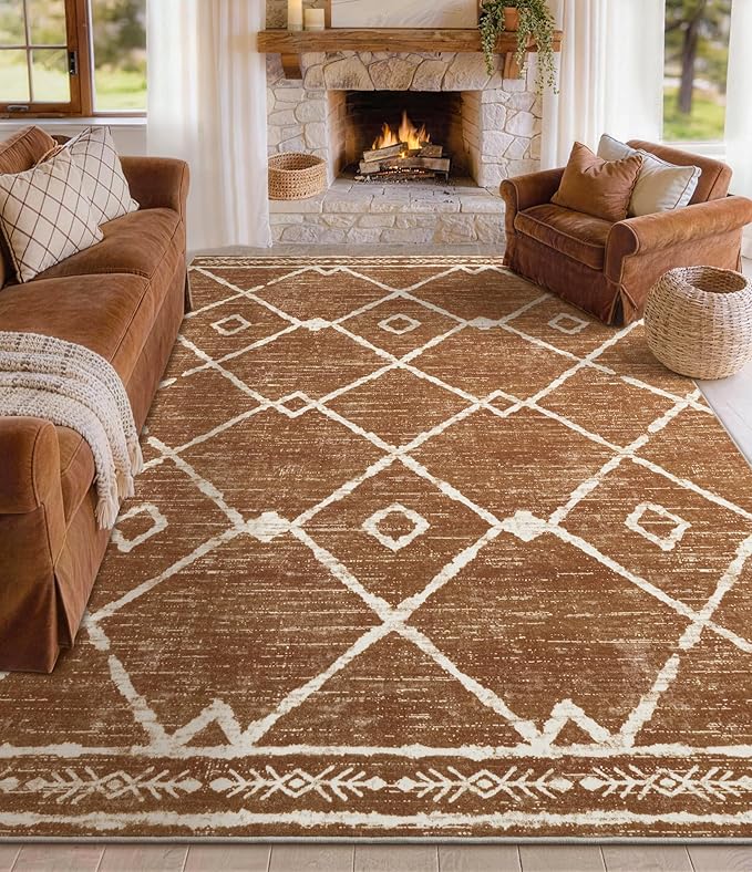 YIHOUSE Western Area Rugs for Living Room 5x7, Moroccan Aztec Burnt Orange Rug - Image 9