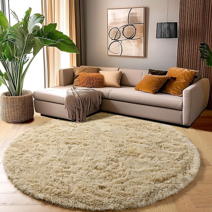Amdrebio Beige Round Area Rug 6Ft - Image 4