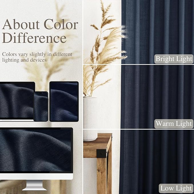 Nanspring Navy Blue Semi Sheer Curtains 72 Inches Long 2 Panels Set - Image 4