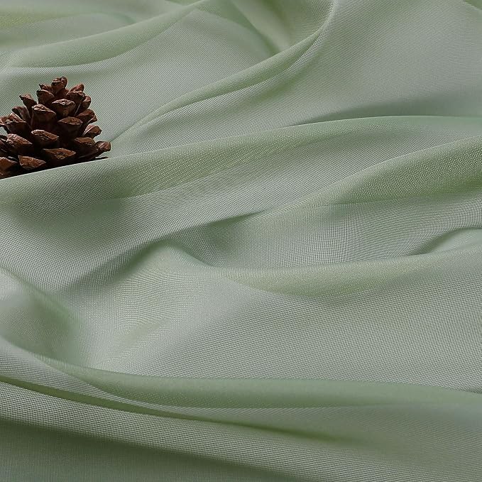 OVZME Sheer Sage Green Curtains 108 Inches Long 2 Panels Set, 59 Inch Extra - Image 5