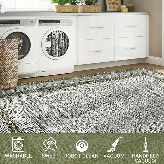 GarveeHome 8x10 Large Washable Area Rug Modern Bordered Rug Distressed - Image 6