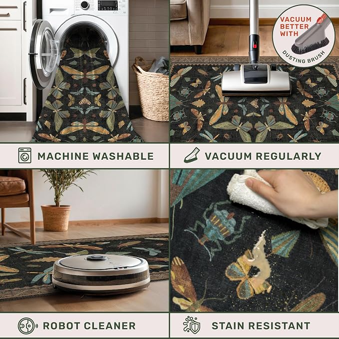 3x8 Green and Black Wide Hallway Runner Rugs - 8ft Washable Kitchen Floor Mats - Image 3