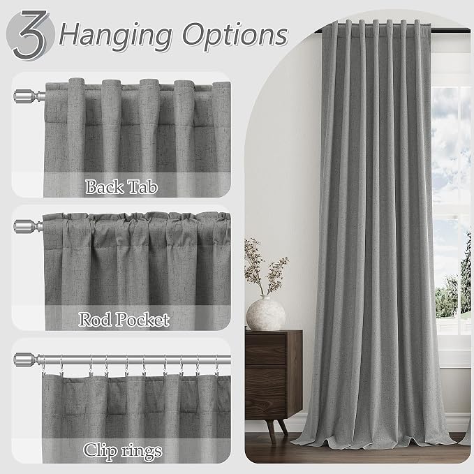 Guken 100% Blackout Linen Curtains 84 Inch Length 2 Panels Set - Image 6