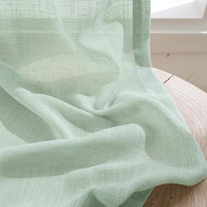 BGment Light Green Linen Semi Sheer Curtains 84 Inches Long - Image 8