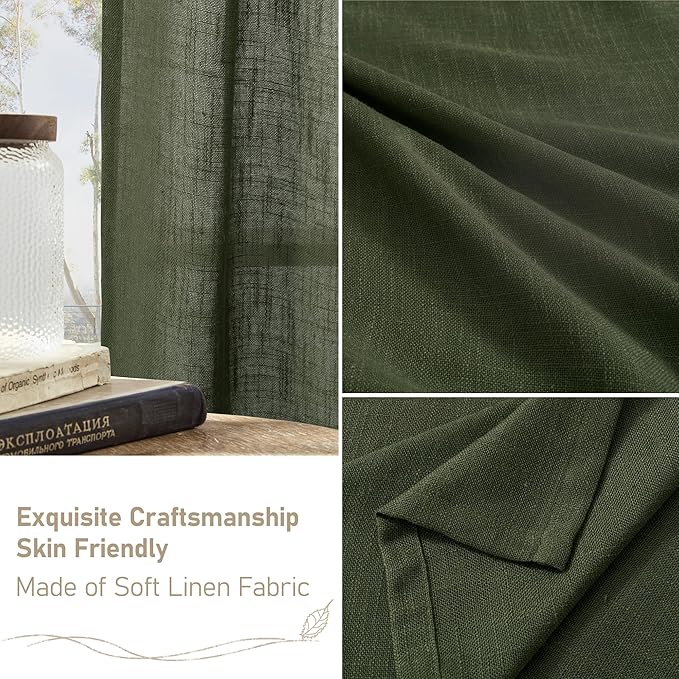 LAMIT Olive Green Linen Kitchen Curtains 24 Inch Length, Semi Sheer Light - Image 6