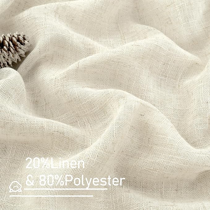 LAMIT Semi Sheer Linen Window Curtains 63 Inch Length, Light Filtering Neutral - Image 3