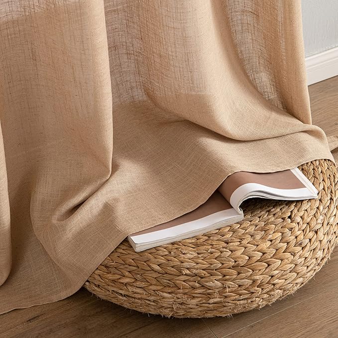 MIULEE Light Brown Linen Curtains 54 Inch Length 2 Panels - Image 7