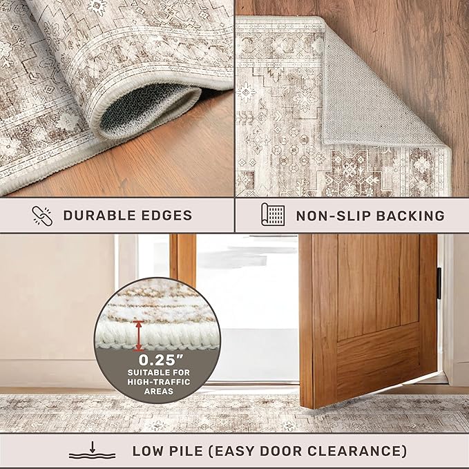 Washable Neutral Farmhouse Large Entryway Rug, 3x4 Area Rugs - Image 5