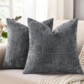 decorUhome Dark Grey Chenille Throw Pillow Covers 18x18 Set of 2 Textured Soft by decorUhome