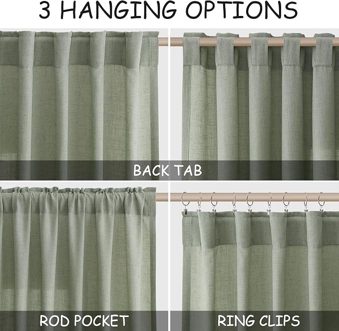 Nanspring Desert Sage Linen Curtains 108 Inches Long - Image 2