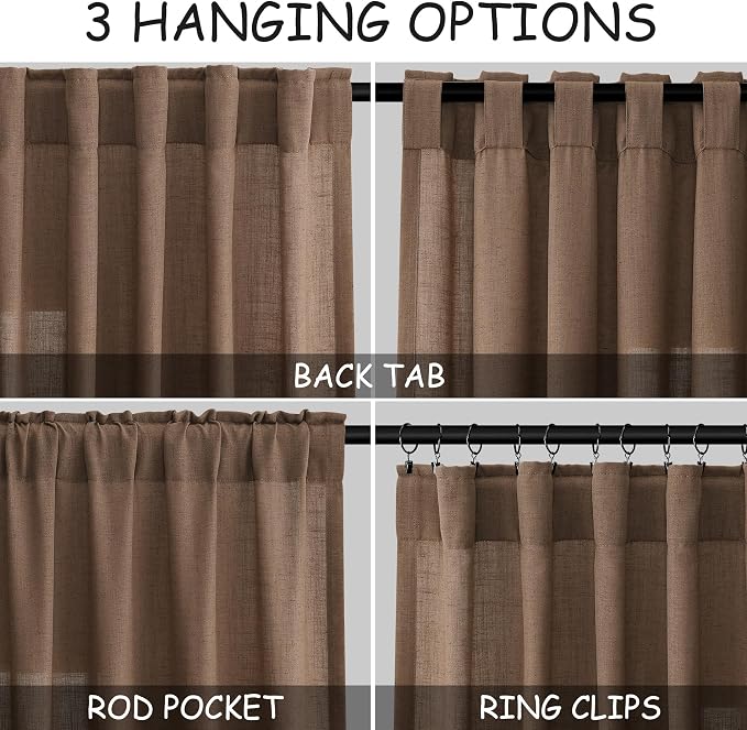 Caramel Brown Linen Curtains 120 Inch Extra Long - Image 2