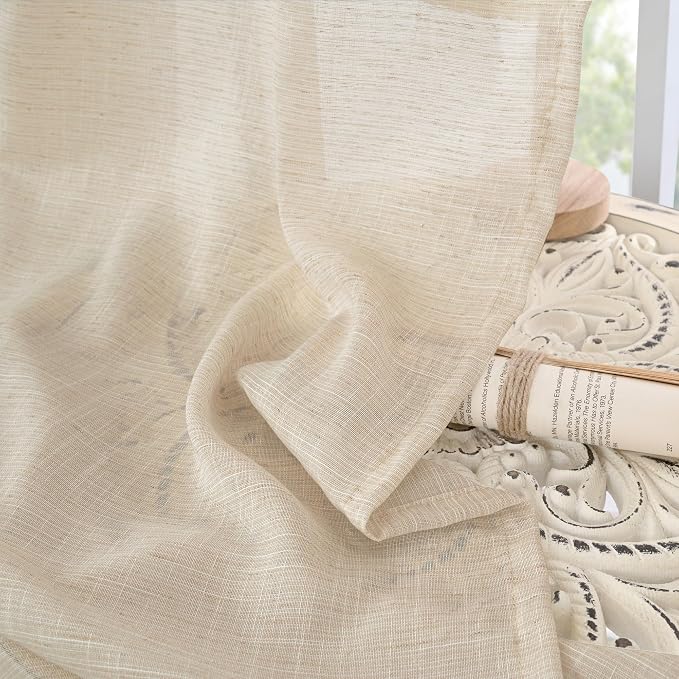 BGment 63 Inches Long Burlap Linen Semi Sheer Curtains - Image 7