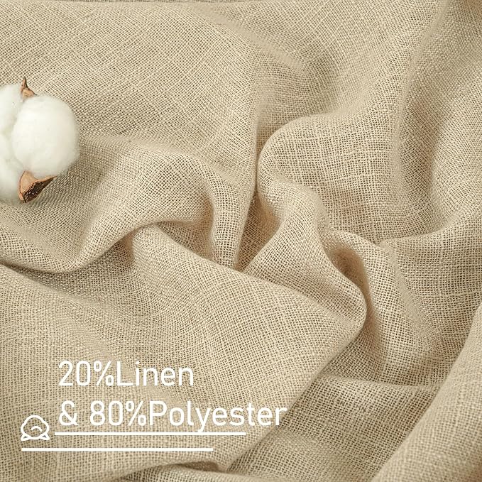 LAMIT Semi Sheer Linen Curtains 36 Inch Length 2 Panels, Light Filtering Panels - Image 2