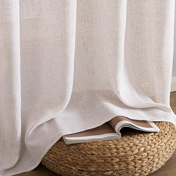 MIULEE Natural White Linen Curtains 54 Inch Length 2 Panels - Image 7