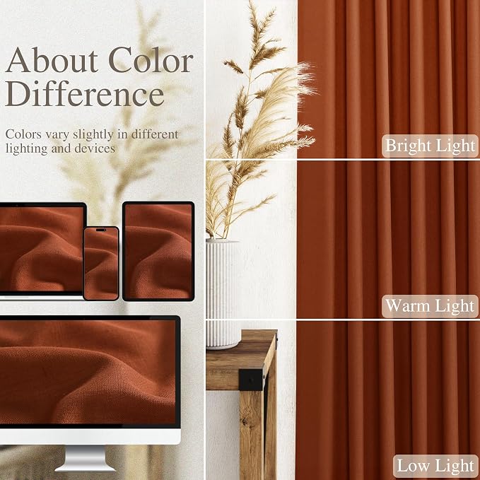 Terracotta Linen Blend Drapes 84 Inch Length 2 Panels Set Back Tab Rod Pocket - Image 4